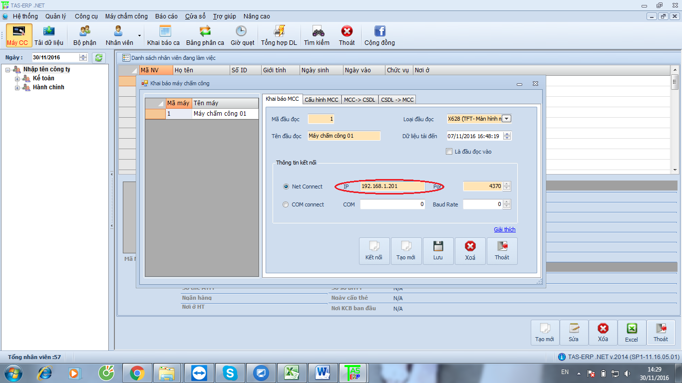 Hướng dẫn kết nối máy chấm công với phần mềm chấm công TAS-ERP qua internet