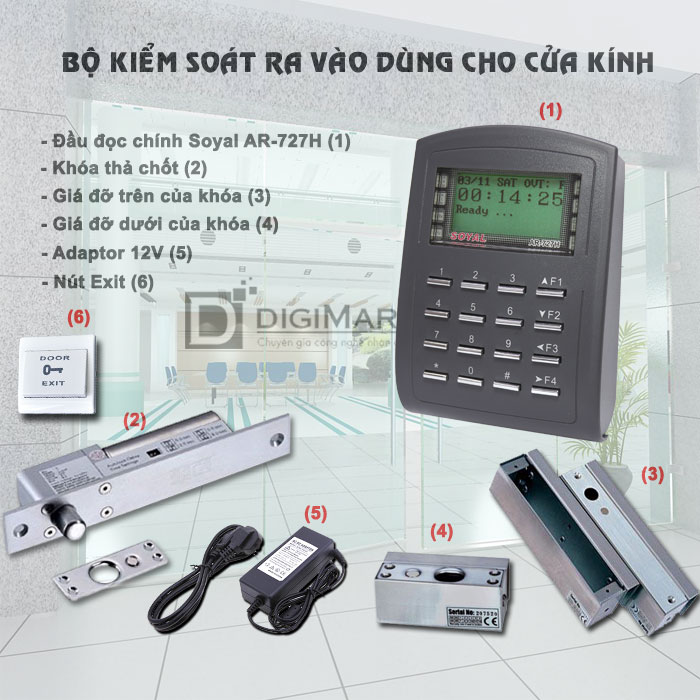 Bộ sản phẩm kiểm soát cửa ra vào cho cửa kính Soyal ar-727h